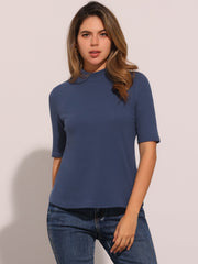 Mock Neck Solid Color Short Sleeves Casual T-shirts