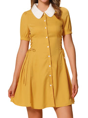 Vintage Peter Pan Collar Lace Up Button Down Dress