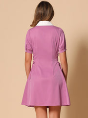 Vintage Peter Pan Collar Lace Up Button Down Dress