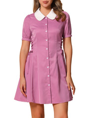 Vintage Peter Pan Collar Lace Up Button Down Dress