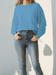 Long Sleeve Solid Color Crew Neck Knitted Sweater
