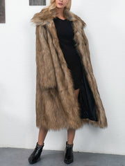 Lapel Long Sleeves Mid Length Faux Fur Coat