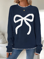 Loose Long Sleeve Round Neck Christmas Bow Sweater