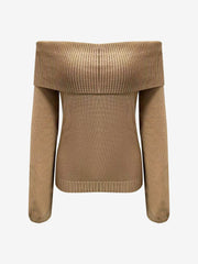 Solid Color Off Shoulder Long Sleeves Knitted Sweater