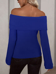 Solid Color Off Shoulder Long Sleeves Knitted Sweater