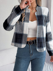 Plaid Long Sleeves Open Front Cropped Jacket