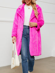 Faux Fur Notched Lapel Long Sleeves Mid-Length Coat