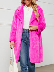 Faux Fur Notched Lapel Long Sleeves Mid-Length Coat