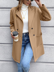 Solid Color Double-Breasted Mid-Length Jacket