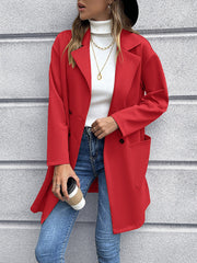 Solid Color Double-Breasted Mid-Length Jacket