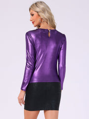 Metallic Glitter Shiny Long Sleeve Sparkly Party Blouse
