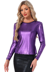Metallic Glitter Shiny Long Sleeve Sparkly Party Blouse
