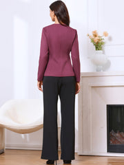 Collarless Button Down Long Sleeve Peplum Jackets