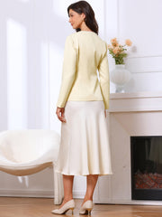 Collarless Button Down Long Sleeve Peplum Jackets