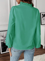Ruffled Long Sleeve Solid Color Blouse