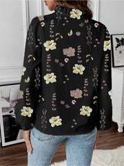 Breathable Chiffon Floral Ruffled V Neck Long Sleeves Work & Brunch Blouse