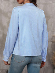 Striped Lace-Up Puff Long Sleeves Casual Blouse