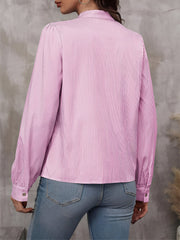 Striped Lace-Up Puff Long Sleeves Casual Blouse