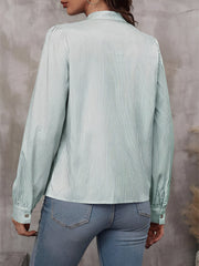 Striped Lace-Up Puff Long Sleeves Casual Blouse