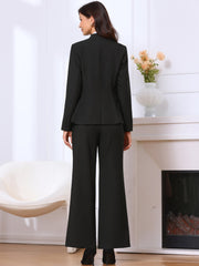 2 Piece Collarless One Button Blazer & Bell Bottom Pants Business Suit Set