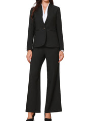 2 Piece Collarless One Button Blazer & Bell Bottom Pants Business Suit Set