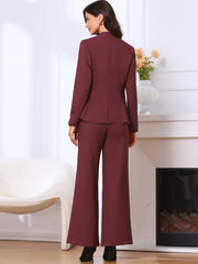 2 Piece Collarless One Button Blazer & Bell Bottom Pants Business Suit Set