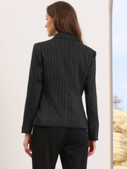 Notched Lapel One Button Long Sleeve Work Office Striped Blazer