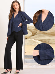 Notched Lapel One Button Long Sleeve Work Office Striped Blazer