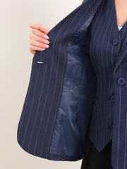 Notched Lapel One Button Long Sleeve Work Office Striped Blazer