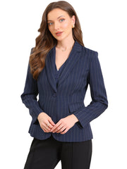 Notched Lapel One Button Long Sleeve Work Office Striped Blazer