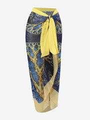 2 Pieces Printed Lace- Up Swimsuit & Wrap Maxi Skirt Cover Ups Set