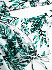 3 Pieces Halter Lace-Up Bikinis & Printed Beach Cover Ups Set