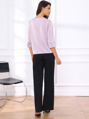Dressy Casual Boat Neck 3/4 Sleeve Work Satin Blouse