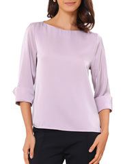Dressy Casual Boat Neck 3/4 Sleeve Work Satin Blouse