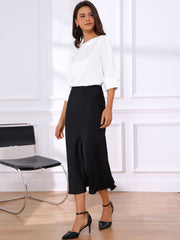 Dressy Casual Boat Neck 3/4 Sleeve Work Satin Blouse