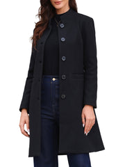 Stand Collar Single Breasted Mid-Long Overcoat