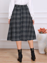 Plaid Vintage Pocketed Midi A-Line Skirt