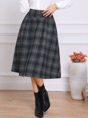 Plaid Vintage Pocketed Midi A-Line Skirt
