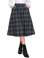 Plaid Vintage Pocketed Midi A-Line Skirt