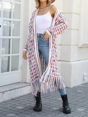 Boho-Chic Layering Knitted Tassel Mid-Length Open Front Cardigan Sweater