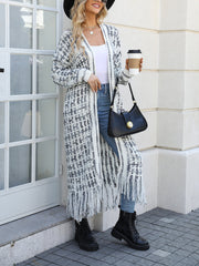 Boho-Chic Layering Knitted Tassel Mid-Length Open Front Cardigan Sweater