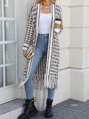 Boho-Chic Layering Knitted Tassel Mid-Length Open Front Cardigan Sweater