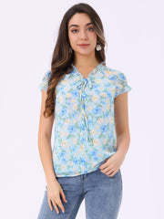 Ditsy Floral Print Chiffon Short Sleeve Ruffle Blouse