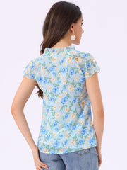 Ditsy Floral Print Chiffon Short Sleeve Ruffle Blouse