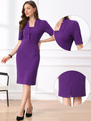 Formal Pencil V Neck Short Sleeve Office Bodycon Sheath Dress