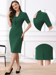 Formal Pencil V Neck Short Sleeve Office Bodycon Sheath Dress