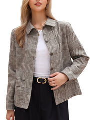Casual Lapel Long Sleeve Plaid Button Down Jacket