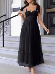 Sexy Sheer Swiss Dots Mesh Lace-Up Sleeveless Maxi Party Dress