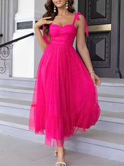 Sexy Sheer Swiss Dots Mesh Lace-Up Sleeveless Maxi Party Dress