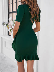Stretchy Knit Fabric Puff Short Sleeves Ruched Bodycon Mini Summer Nights & Party Dress